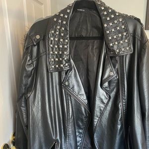 Leather jacket with studded collar